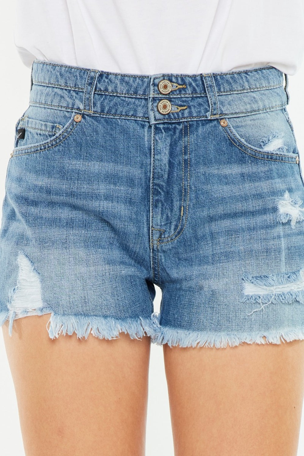 Kancan Full Size High Rise Raw Hem Denim Shorts