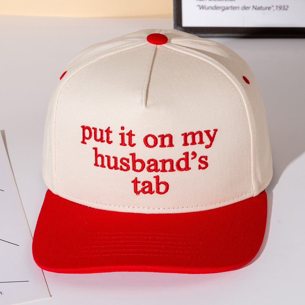 "Put It On My Husband’s Tab" Embroidered Canvas Snapback Cap