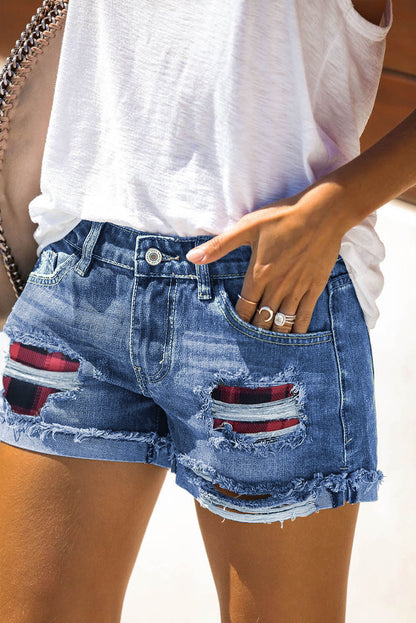 Patchwork Denim Shorts