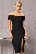 Off-Shoulder Side Split Bandage Dress
