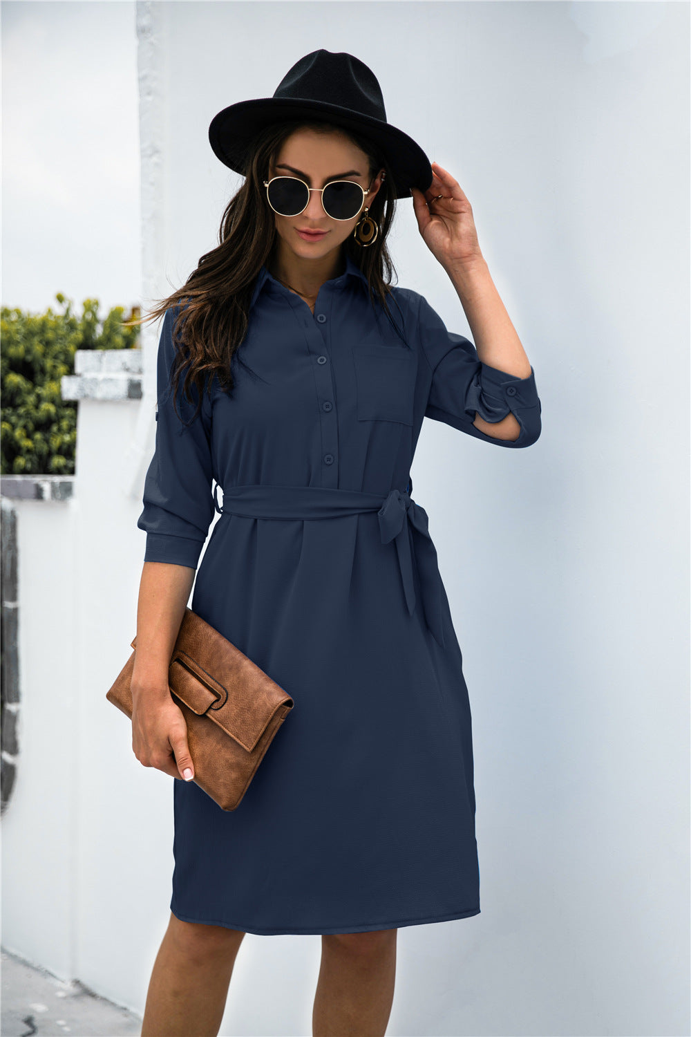 Button down Tie Waist Shirt Dress