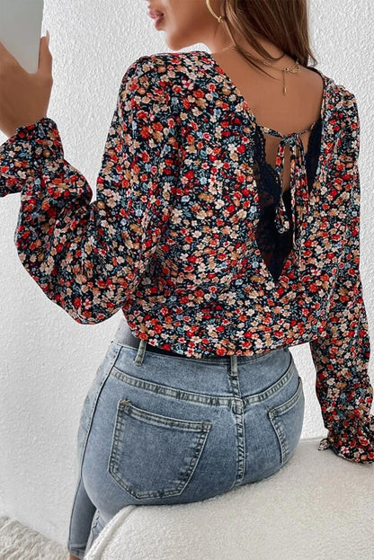 V-Neck Printed Long Sleeve Blouse