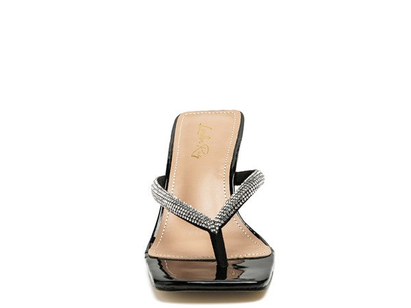 Litchi Crystal Lined Thong Block Heeled Sandal