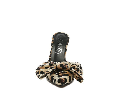 Joelle High Heel Bow Tie Leopard Print Mules