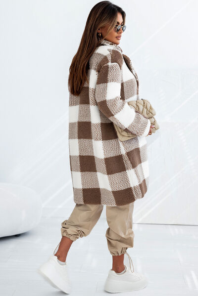 Plaid Open Front Dropped Shoulder Coat