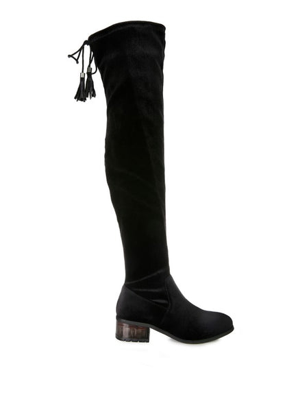 Rumple Velvet Over The Knee Clear Heel Boots