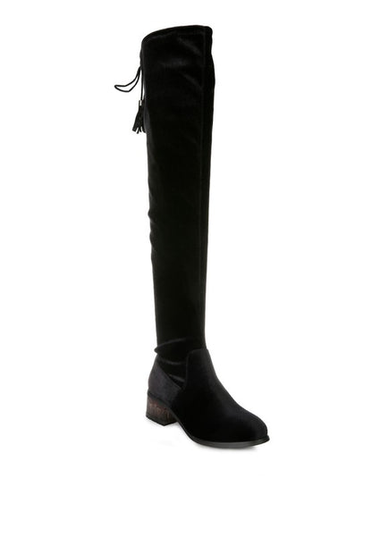 Rumple Velvet Over The Knee Clear Heel Boots