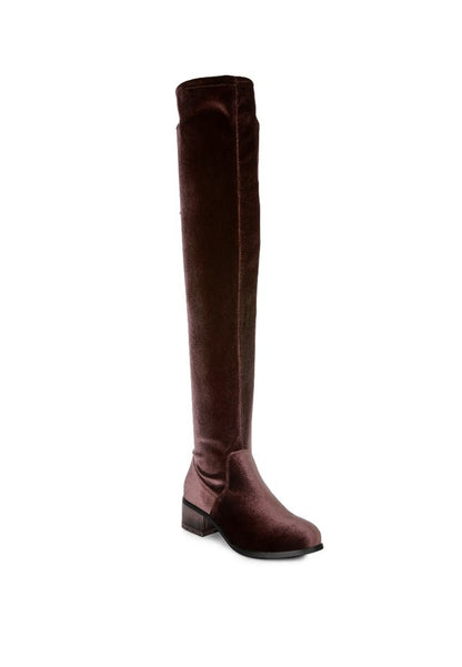 Rumple Velvet Over The Knee Clear Heel Boots