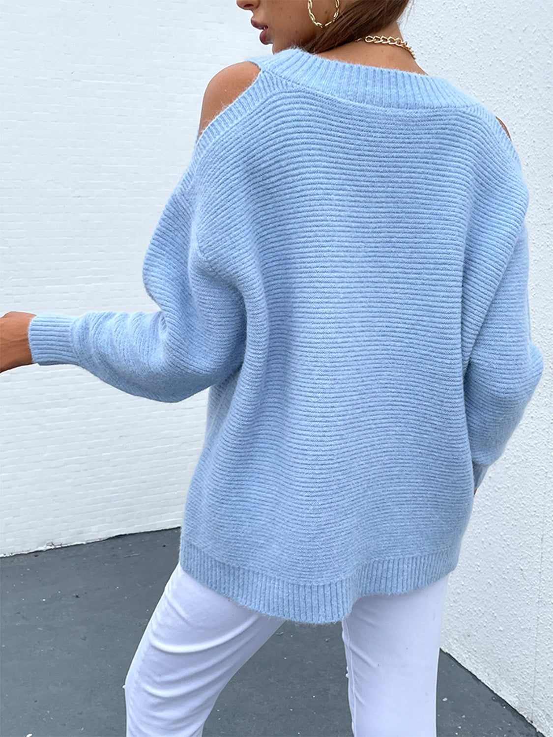 Round Neck Cold Shoulder Sweater