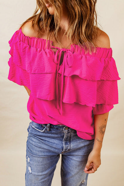 Tied Off-Shoulder Layered Blouse