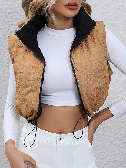 Drawstring Zip-Up Cropped Vest