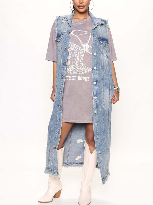 Long Sleeveless Denim Jacket