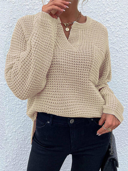 Notched Long Sleeve Sweater