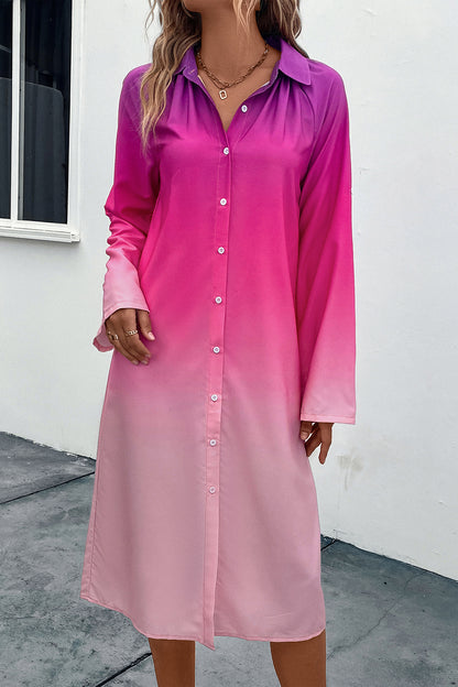 Gradient Long Sleeve Shirt Dress