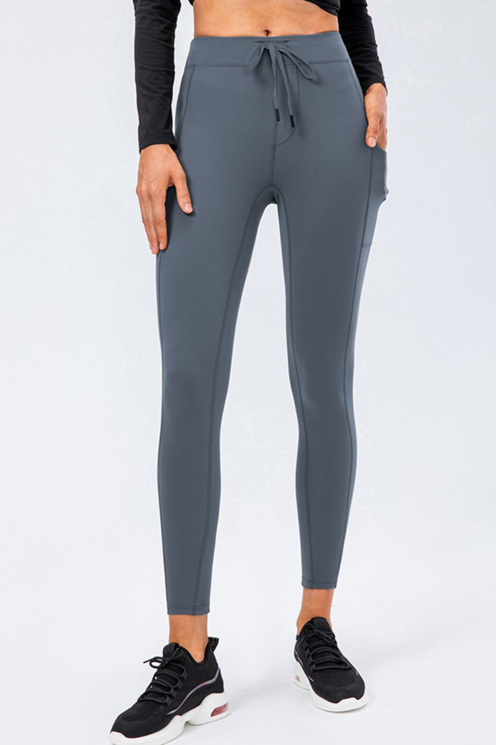 Drawstring Sports Leggings with Side Pockets