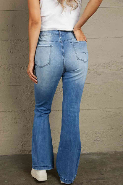 Baeful Distressed Flare Leg Jeans with Pockets