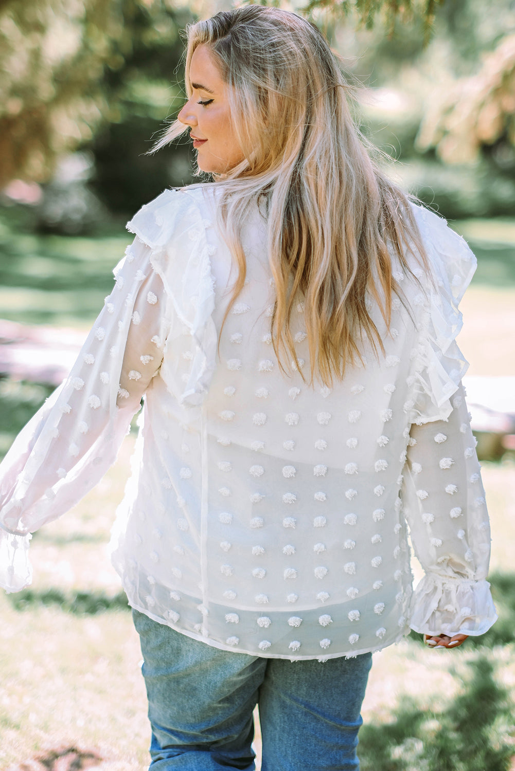 Plus Size Swiss Dot Ruffled Blouse