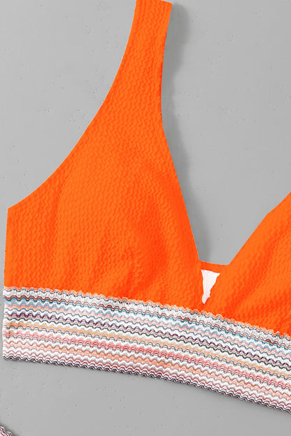 Contrast Textured High Cut Swim Set