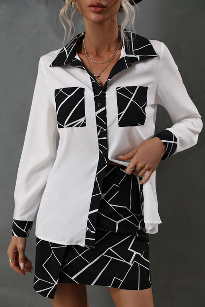 Printed Collared Neck Long Sleeve Shirt