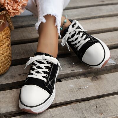 Contrast Trim Round Toe Platform Canvas Sneakers