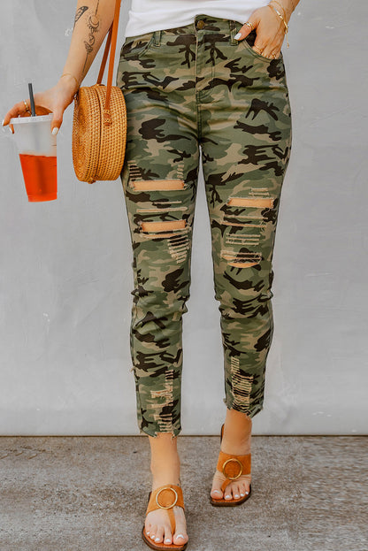 Distressed Camouflage Jeans