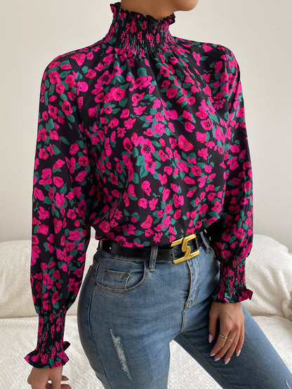 Floral Smocked Frill Neck Blouse