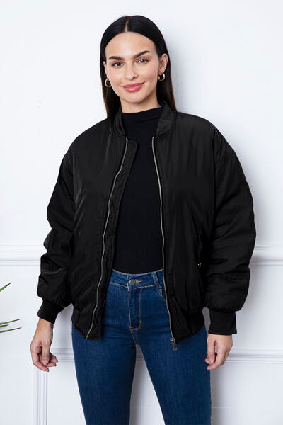 Ruched Zip Up Dropped Shoulder Jacket