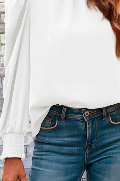 Mock Neck Puff Sleeve Blouse