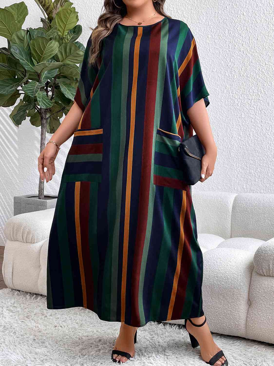 Plus Size Striped Maxi Dress with Pockets