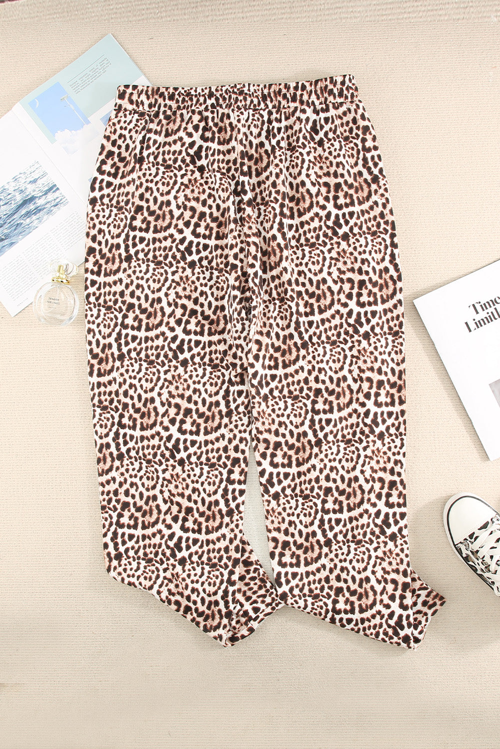 Plus Size Leopard Distressed Joggers with Pockets