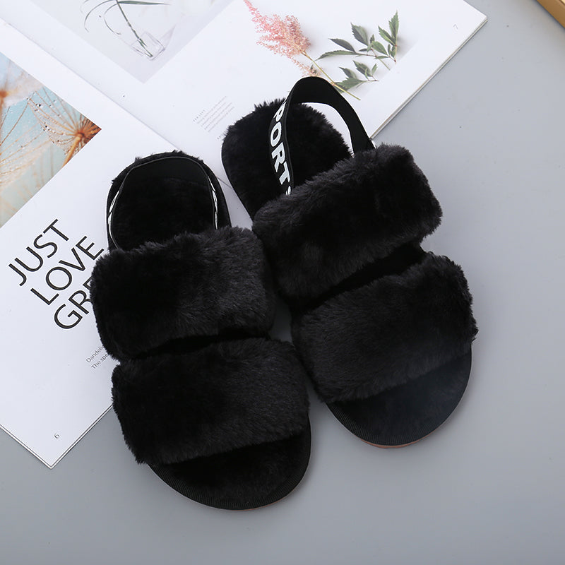 Faux Fur Open Toe Slippers