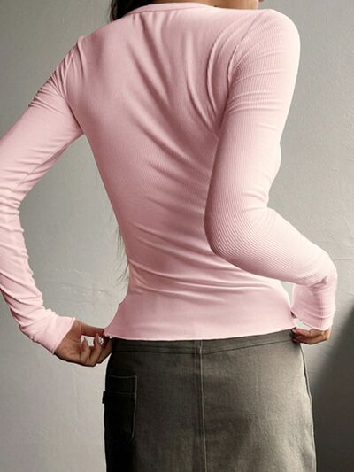 Half Button Long Sleeve T-Shirt