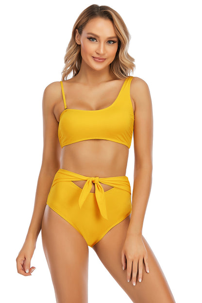 Tie-Waist Asymmetrical Neck Bikini Set