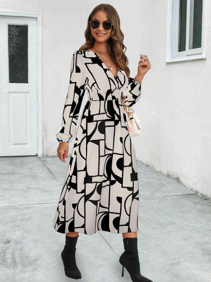 Surplice Neck Long Sleeve Midi Dress