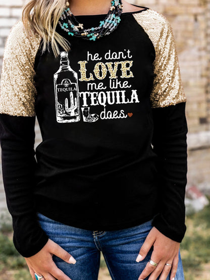 Graphic Sequin Long Sleeve Top