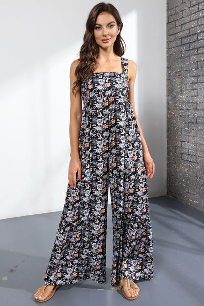 Floral Square Neck Wide Leg Jumpsuit