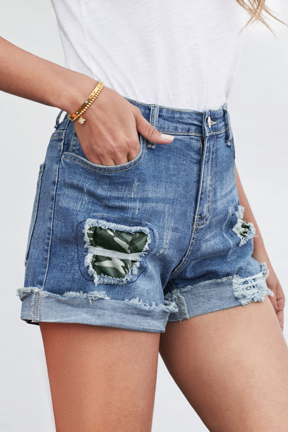 Patchwork Denim Shorts