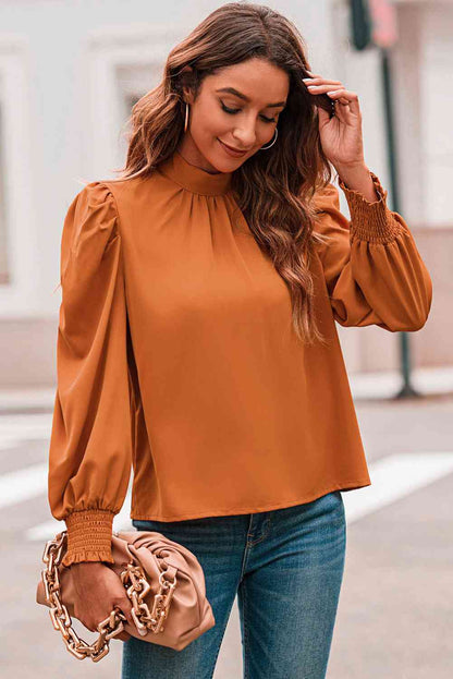 Mock Neck Puff Sleeve Blouse