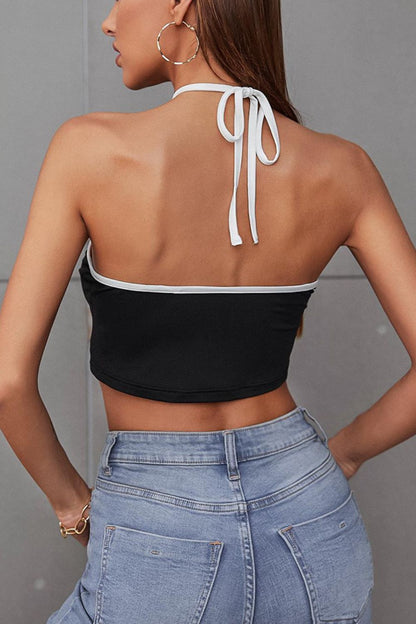 Contrast Trim Halter Neck Crop Top