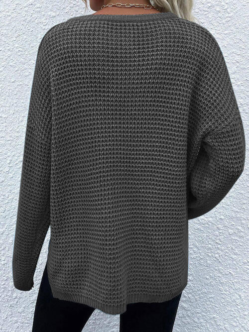 Notched Long Sleeve Sweater