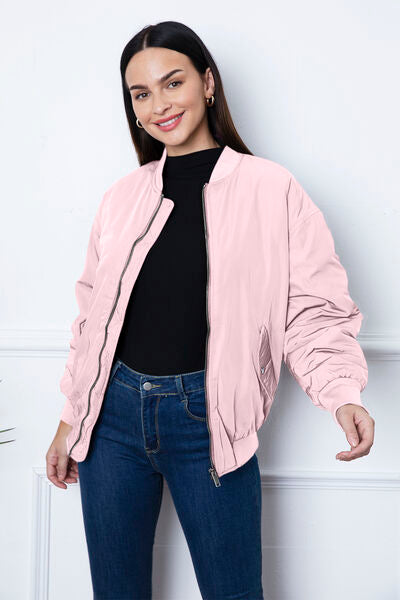 Ruched Zip Up Dropped Shoulder Jacket