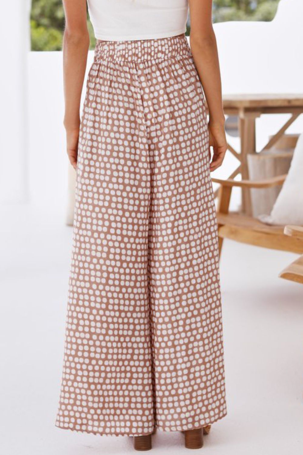 Polka Dot High Waist Wide Leg Pants with Pockets