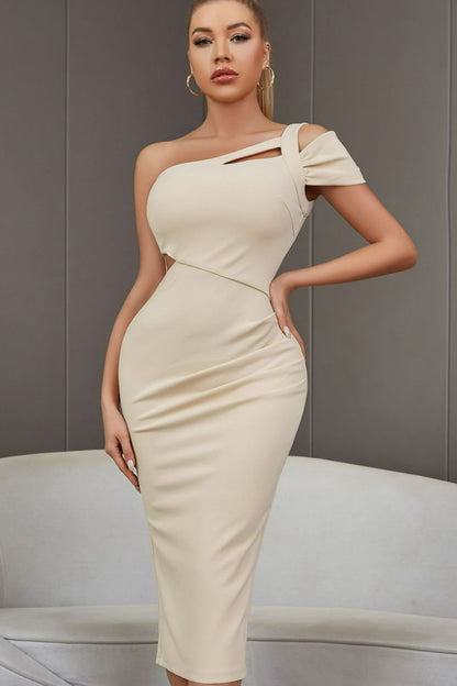 Cutout One-Shoulder Slit Midi Dress