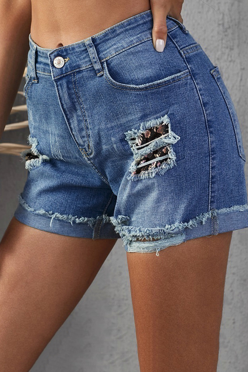 Patchwork Denim Shorts