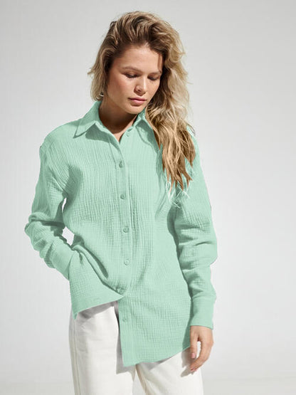 Textured Button Up Long Sleeve Shirt