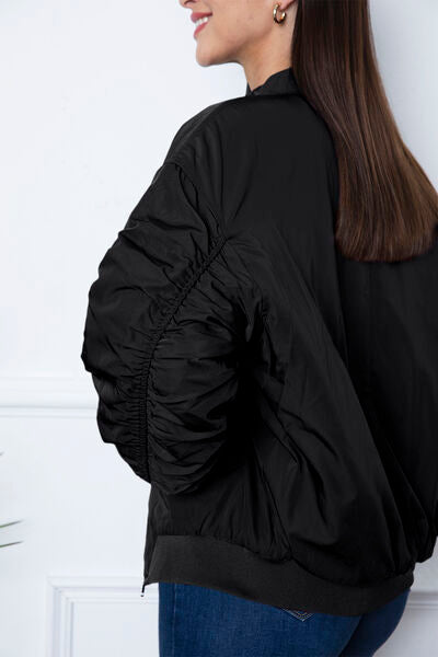 Ruched Zip Up Dropped Shoulder Jacket