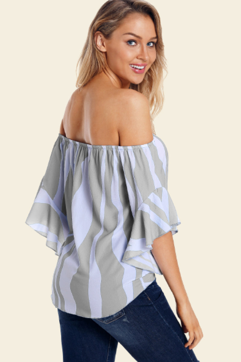 Off Shoulder Vertical Stripes Blouse