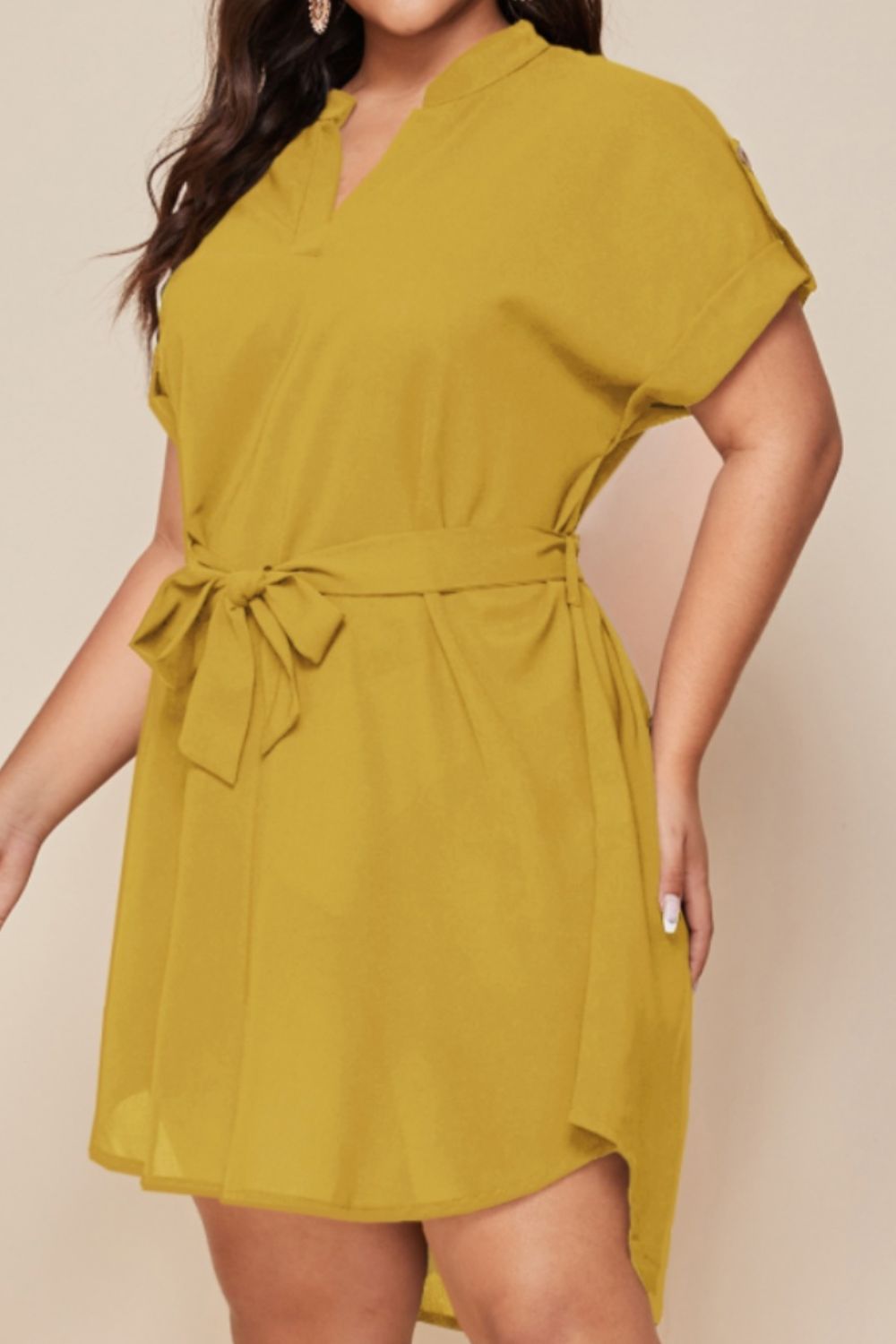 Plus Size Notched Tie Waist Mini Dress