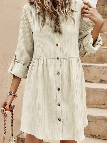 Button-Down Roll-Tab Sleeve Dress