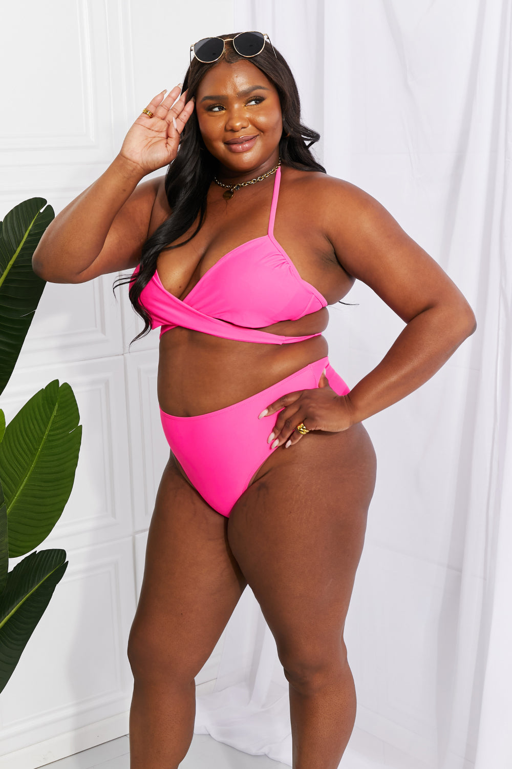 Marina West Swim Summer Splash Halter Bikini Set in Pink